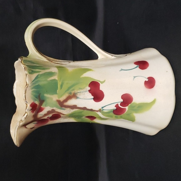 Antique Rare French 1920s Earthenware Cherries on Branch Design Pitcher/Jug